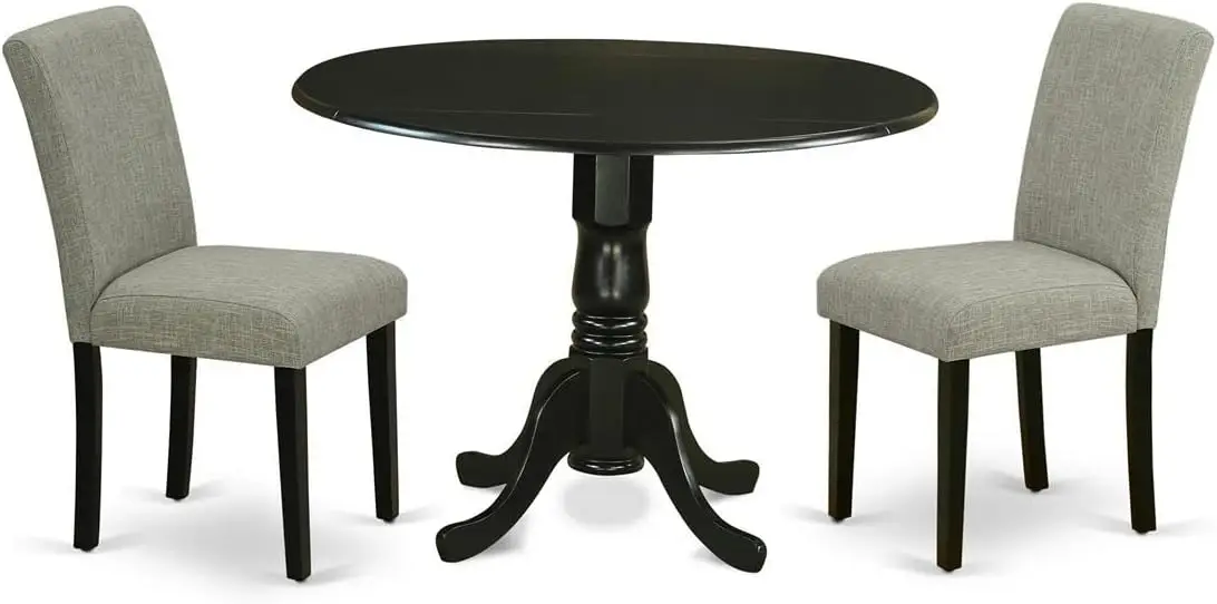 

East West Furniture DLAB3-BLK-06 3 Piece Dinette Set for Small Spaces Contains a Round Dining Table with Dropleaf