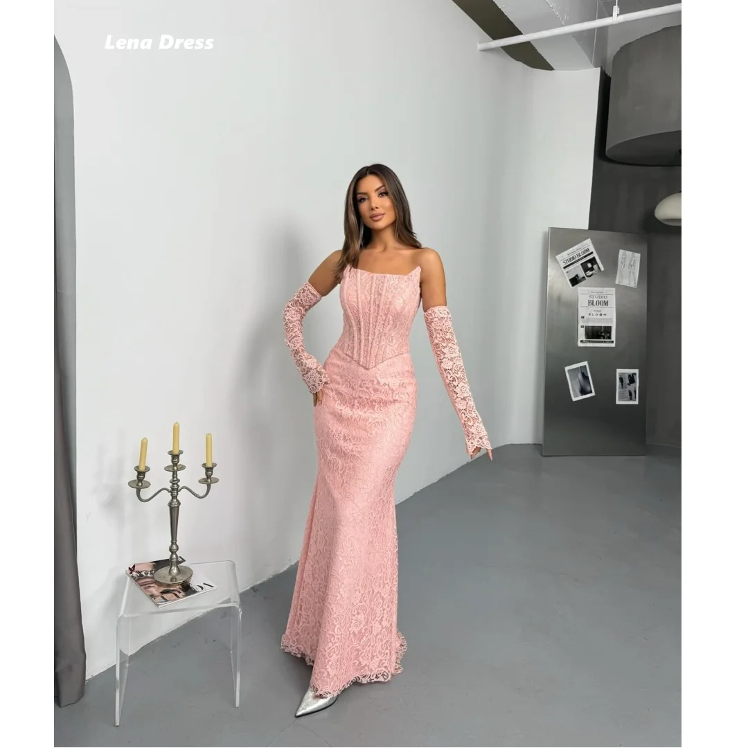 

Элегантные вечерние платья Lena Fish Tail для женщин, роскошные вечерние платья 2026, вышитое кружевное розовое длинное платье на заказ