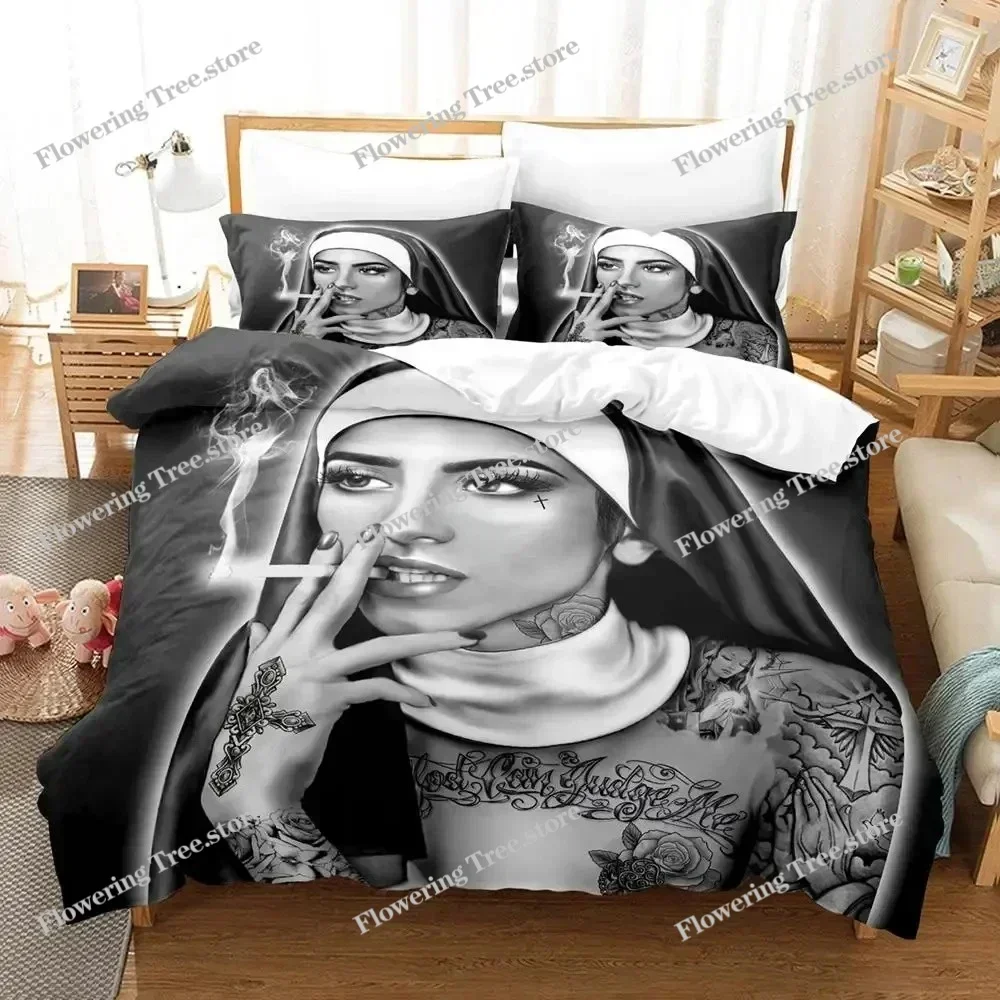 Anime Nun Bedding Set Boys Girls Twin Queen Size Duvet Cover Pillowcase Bed Kids Adult Fashion Home Textileextile029963