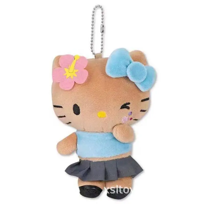 10cm 귀여운 만화 Kawaii Sanrio 하와이 해변 Hellokitty 봉제 인형 키 체인 가방 펜던트 장난감 선물