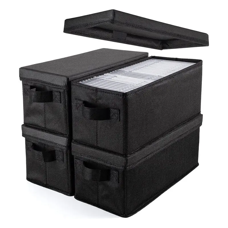 

A74E-CD Storage Boxes-Pack Of 4-Container Holds 14.1" X 6.2" X 5.5", Holds 30 To 165 Disc In CD Sleeves Case