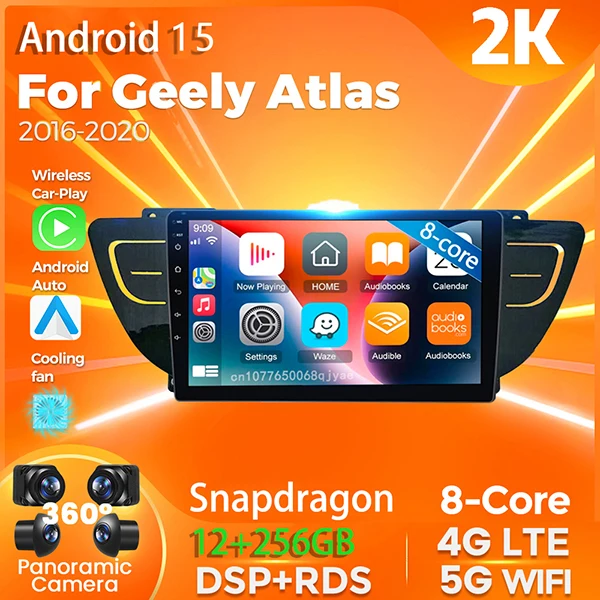 Android 15 Carplay Auto For Geely Atlas 2016 - 2020 Car Radio Player Multimedia 4G+WIFI stereo Navigation Head Unit AI Voice GPS
