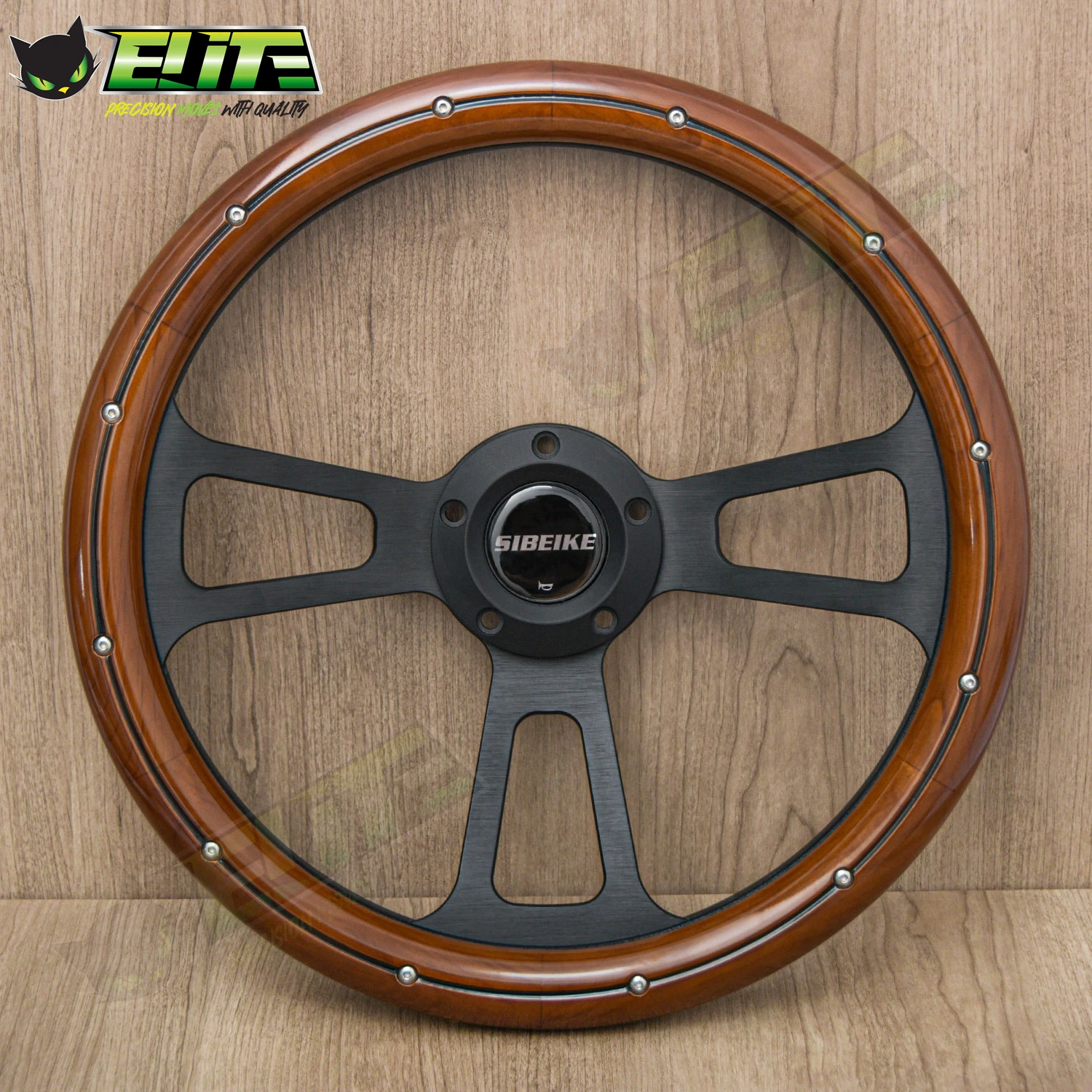 14inch Classic Real Wood Steering Wheel 5 Bolts Universal Retro Car Steering Wheel with Rivets