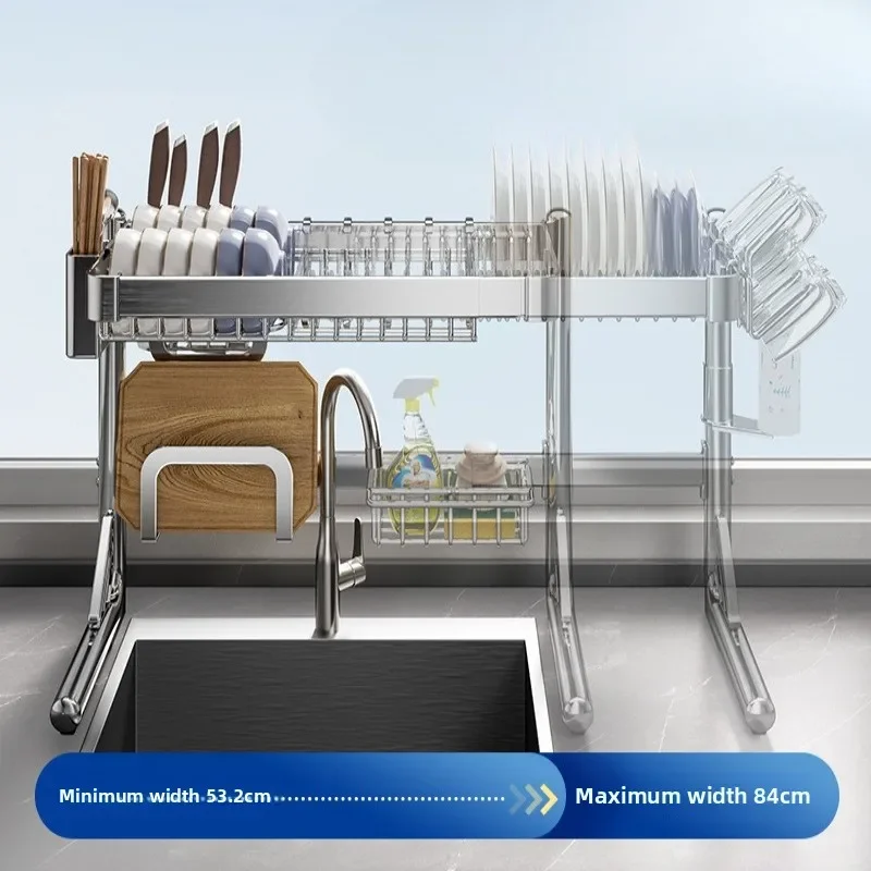 304 Stainless Steel Sink Rack, L Shape Reinforced Dish Drainer, Fast Air Drying Hollow Slot Holder, Rustproof Storage Organizer