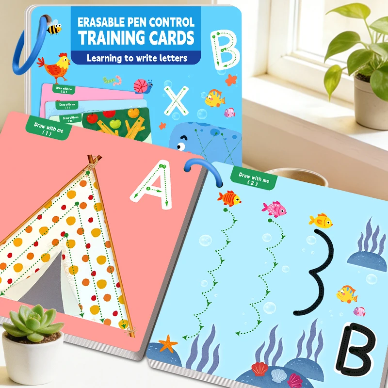 

Набор для обучения письму: 15 карточек для отработки навыков обводки букв, базовых линий и фигур для дошкольников и малышей.