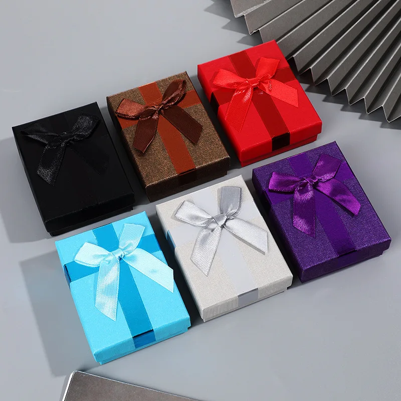 

10Pcs Bowknot Jewelry Storage Box Earrings Ring Necklace Organizer Heaven and Earth Cover Paper for Wedding Gift Packaging Box