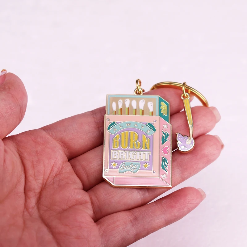 Box of Matches Enamel Keychain Always Burn Bright Baby Keyring Jewelry Bag Ornaments