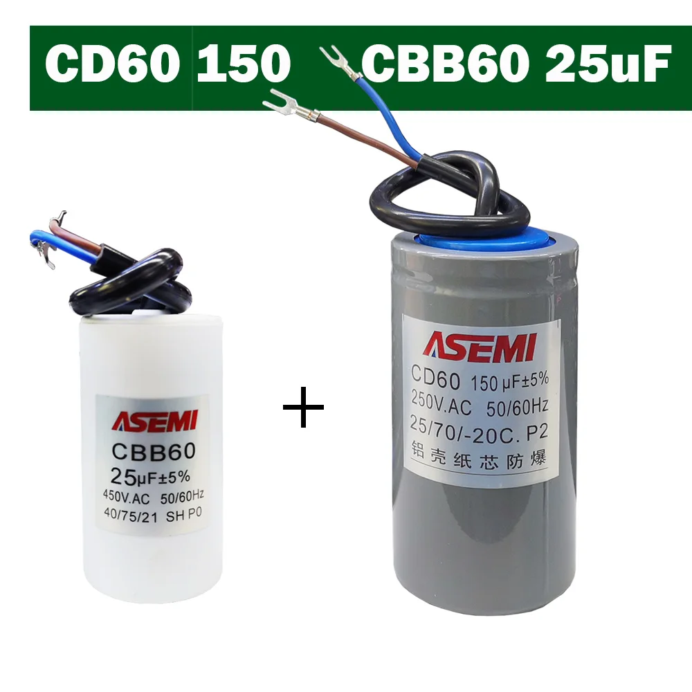 CD60 CBB60 Set Starting capacitor Running capacitor 250uF 40uF 300uF 50uF 600uF 100uF 35uF 80uF