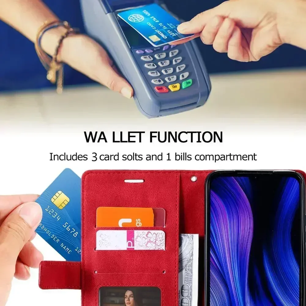 Etui z klapką dla Xiaomi Redmi Note 13 12S 11 10 Pro Redmi Note 7 8T 9 Pro Uchwyt Magnetyczny Skórzany Portfel Gniazda na karty Pokrowiec na torbę — zdjęcie produktu 4