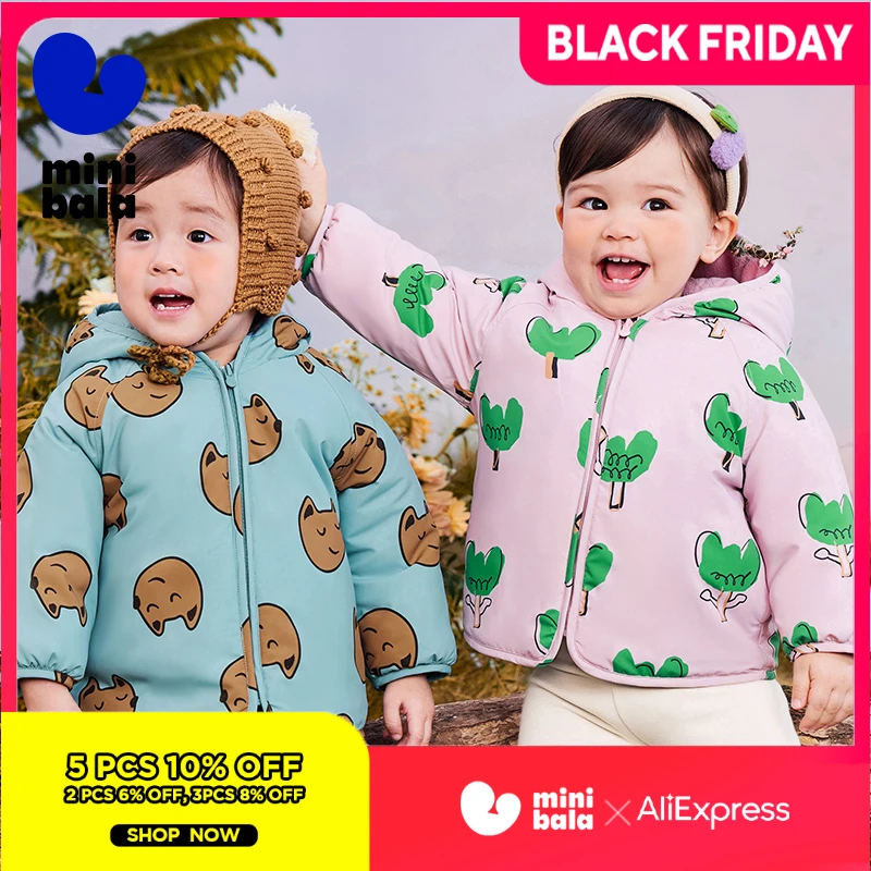 

Mini Bala Waterproof and Oil-Resistant Outerwear for Boys and Girls 2024 Winter New Baby Warm Fleece-Lined Thick Cotton Clothing