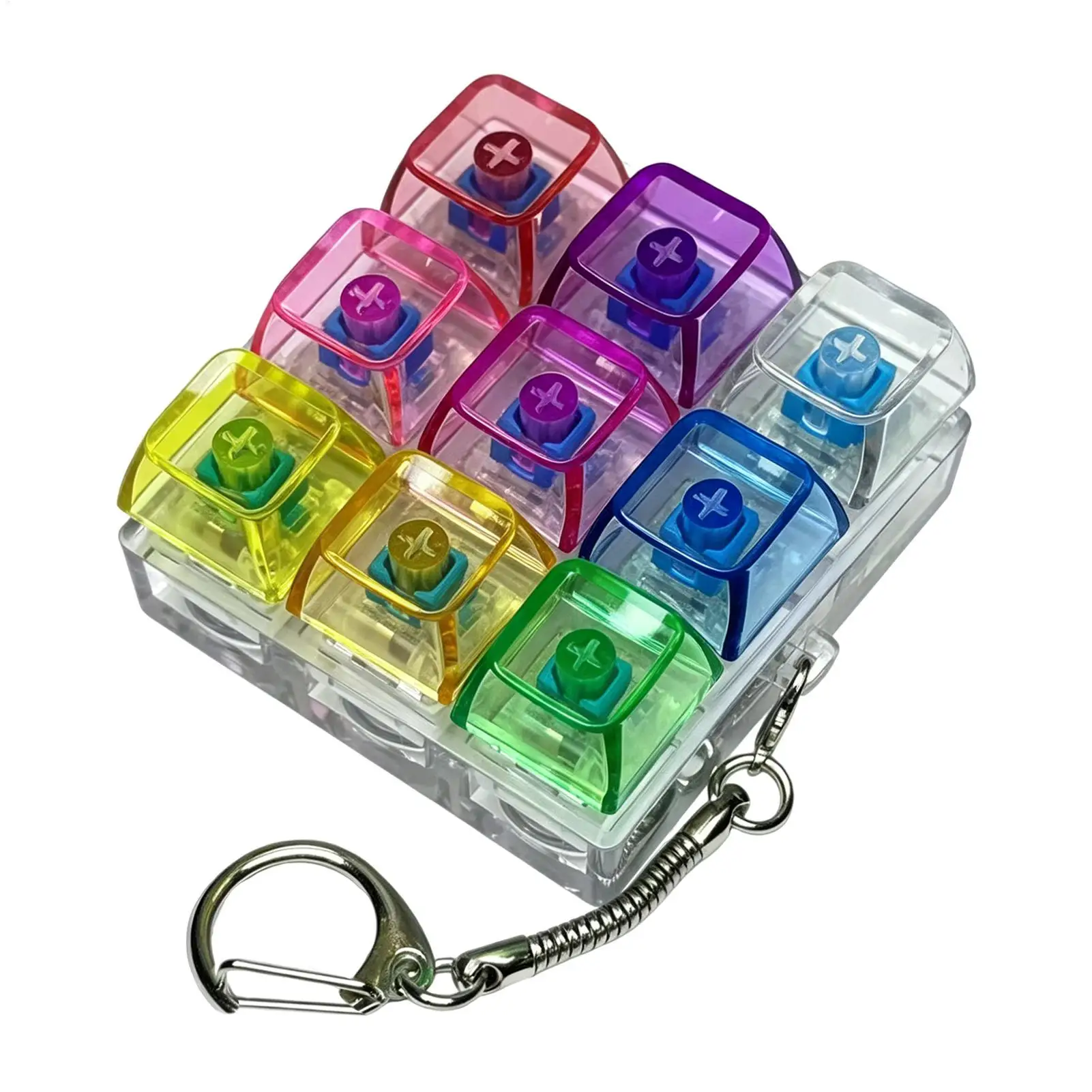 LED Keyboard Keychain Fidget Toys Crystal Clicker Sensory Toy for Stress Relief Keyboard Keychain Fidget Gadget Keycap Fidget