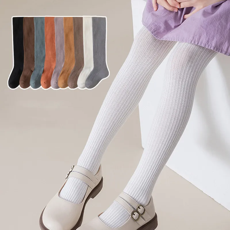 Children Fashion Tights Baby Girl Pantyhose Cotton Knitted Stocking Toddler Kids Solid Leggings Casual Pants For 0-12Y