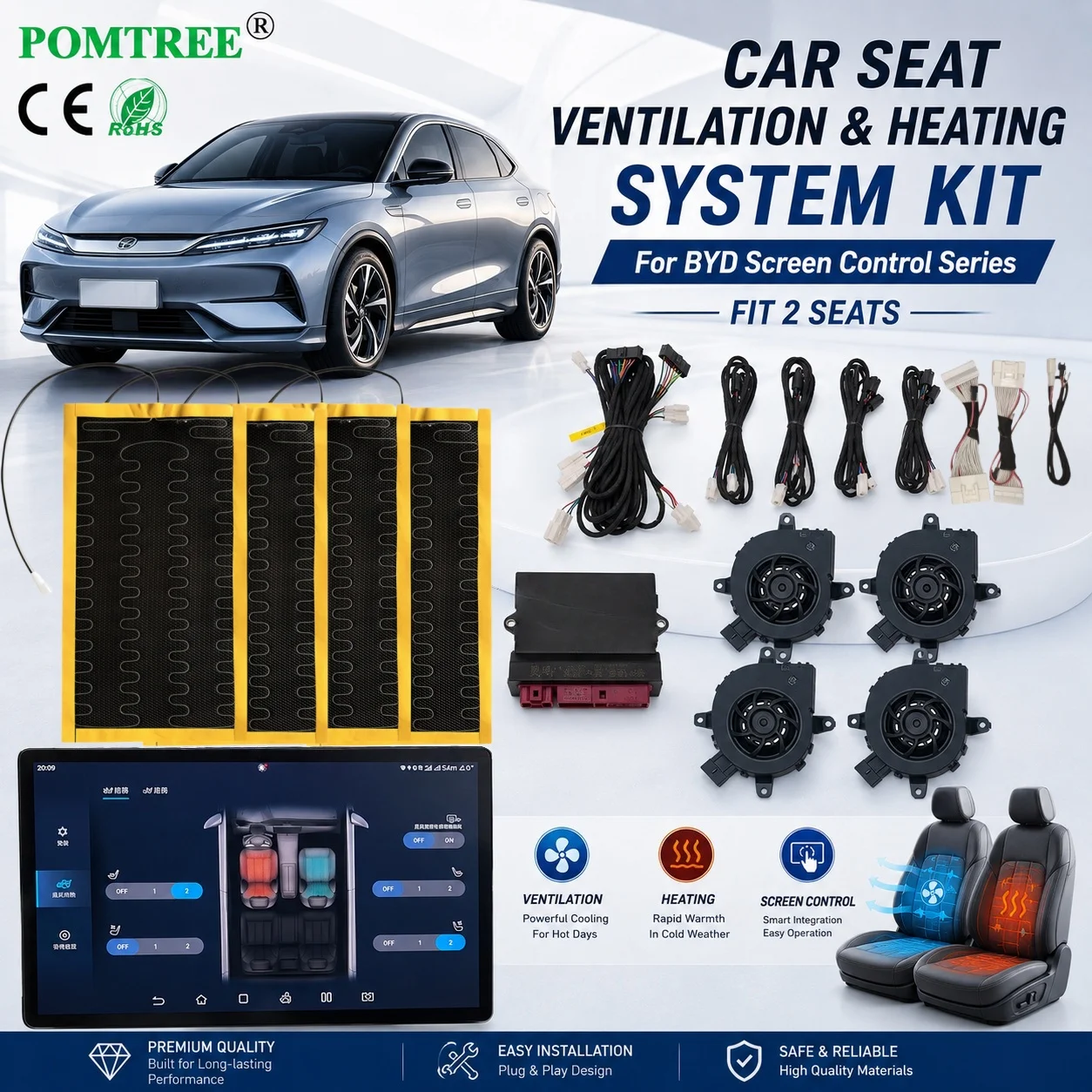 Built-in Car Seat Ventilation Cooling And Heating System Kit Fit 2 Seats,Compatible With BYD Screen Control Series V2.0
