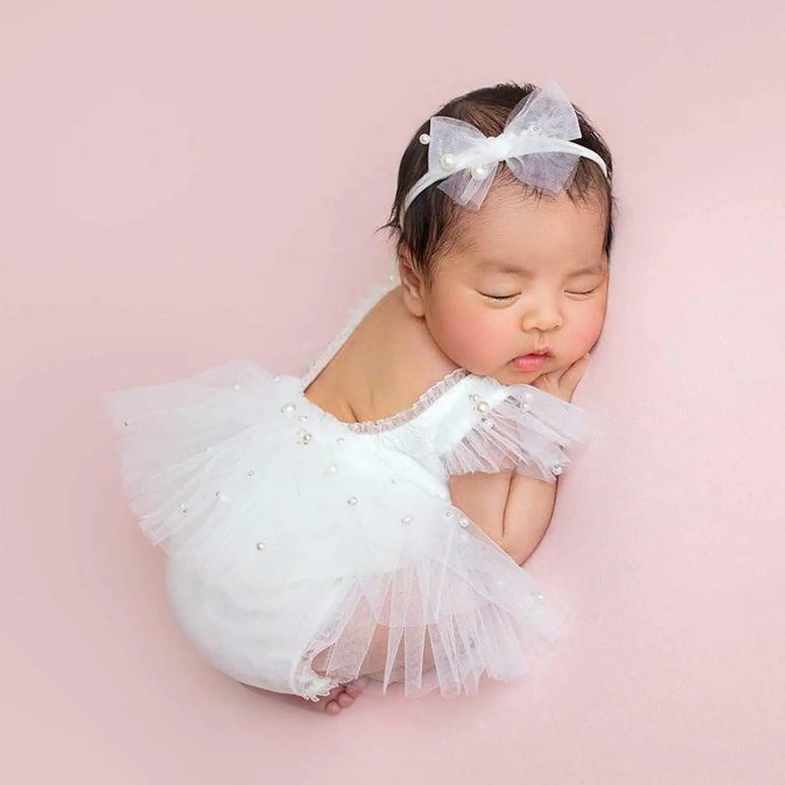 Newborn Photography Outfits Girl Newborn Photography Props White Pearl Lace Rompers Newborn Girl Photoshoot Outfits Halloween