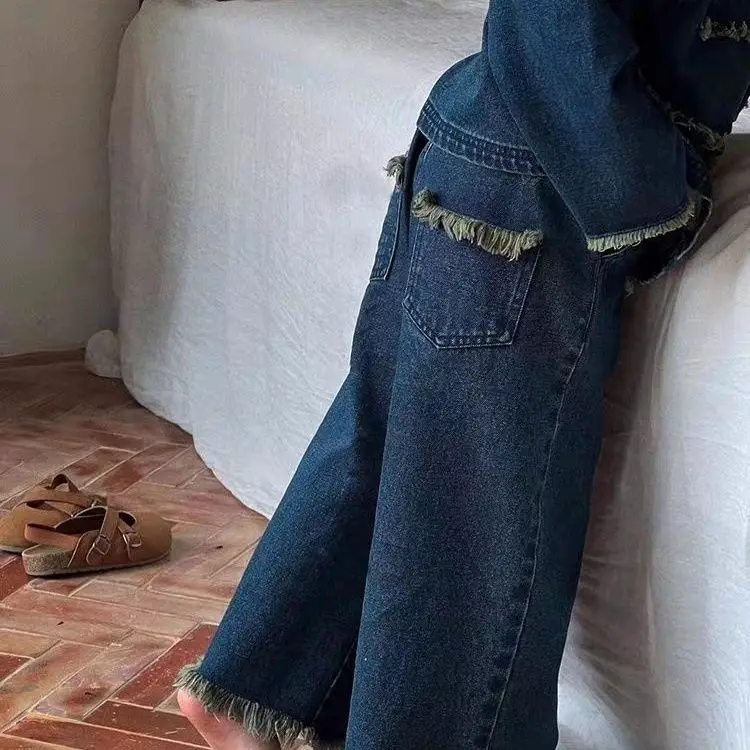 Girls' Set Autumn 2026 New Fashion Denim Clothes Korean Wide Leg Pants Two Piece Set Children's Loose Casual Set