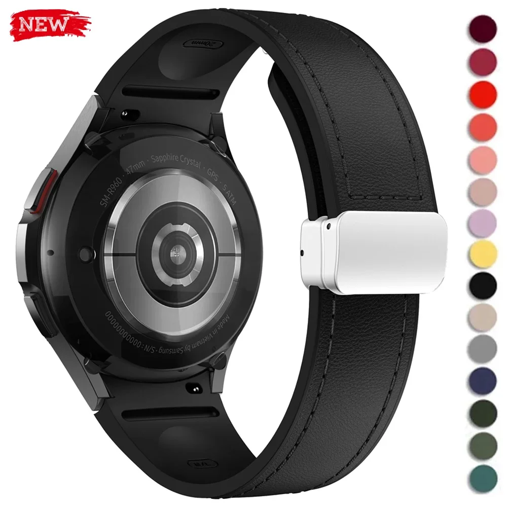 Genuine Leather+silicone Strap for Samsung Galaxy Watch 6 5 4 44mm 40mm 20 Bracelet Galaxy Watch 6 4 Classic 47mm 46mm 43mm 42mm