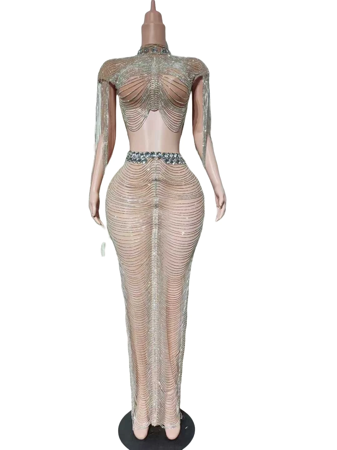 見事な 2 個セットドリルチェーン輝く衣装女性の誕生日イブニングプロムステージ着用