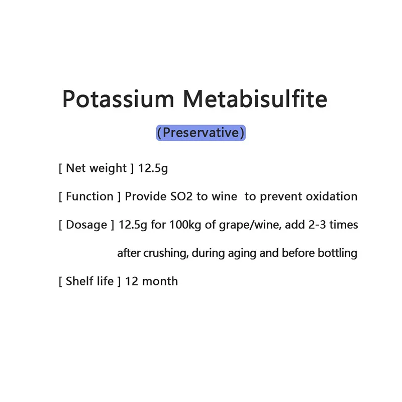 Potassium Metabisulfite for wine Making Used Disinfection Addition Metabisulfite Potassium Preservation Used for Beverage Making