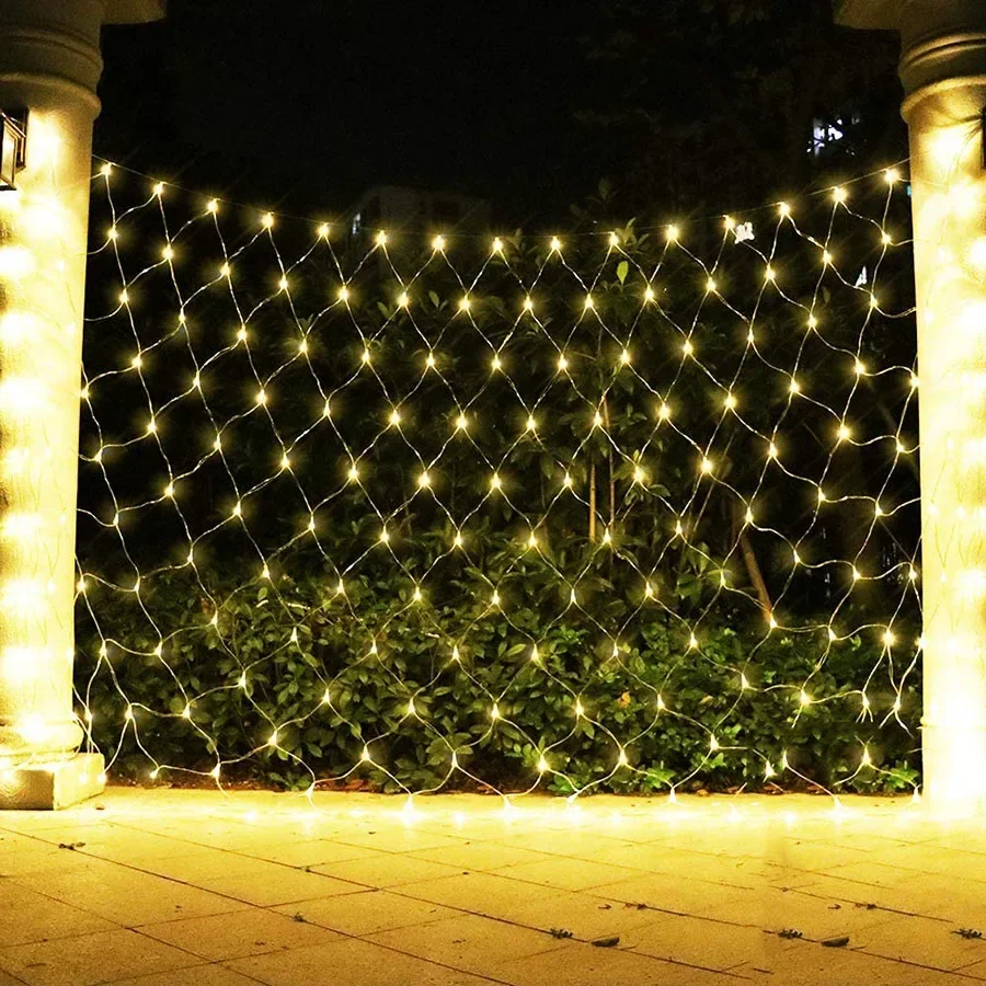 Solar or EU Plug Net Light Mesh Fairy Lights Waterproof Garland With 8 Modes Timer Christmas Decorations For Home 3M*2M Holiday