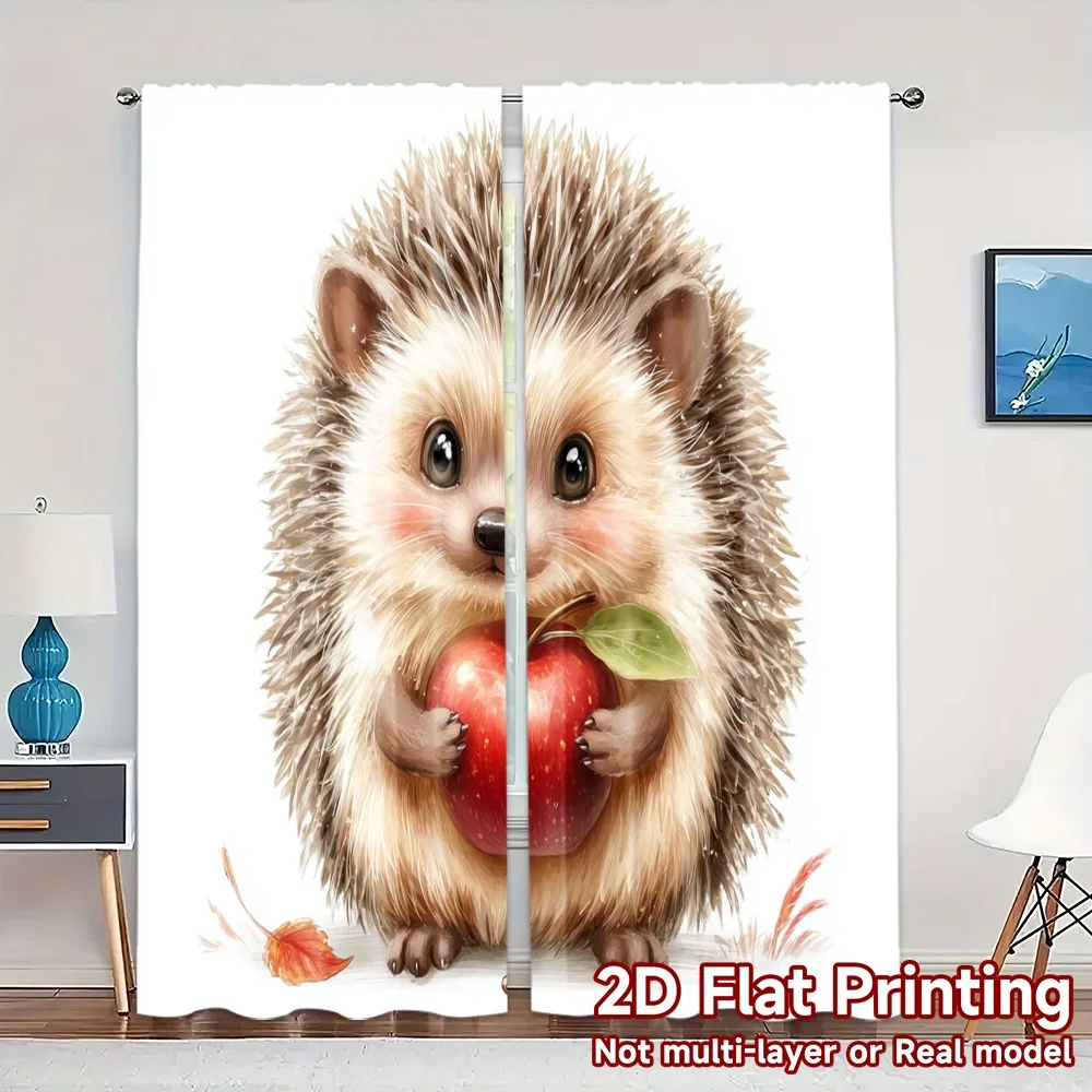 2pcs, 2D FLAT PRINTING Curtains (Without Rod) Hedgehog Apple Chic Curtains&Window Treatment Versatile Polyester Fabric Curtains