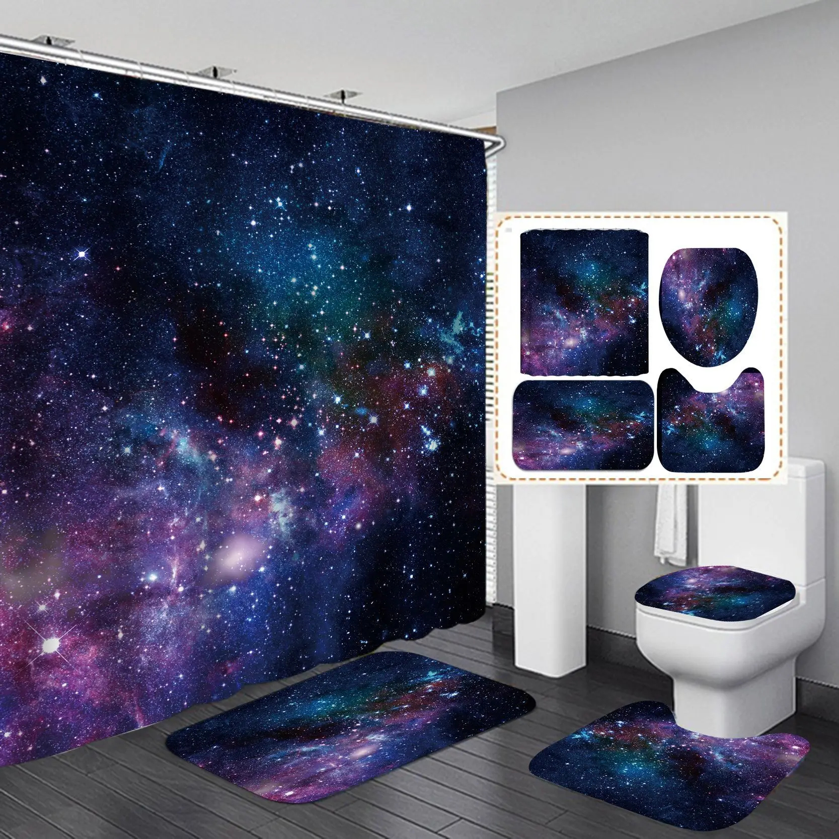 

Universe Planet Star Shower Curtain Galaxy Outer Space Bathroom Curtains Decor Bathroom Waterproof FabricNon Slip Rug Sets