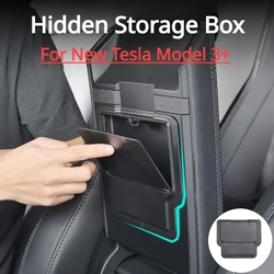 Hidden Storage Box for Tesla Model 3+ Magnetic Suction/Press Armrest Box Privacy Storage New Model3 Highland 2024 Accessories