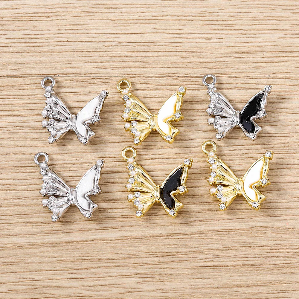 5pcs 19x20mm Cute Crystal Enamel Flying Butterfly Charms Pendants for Jewelry Making DIY Drop Earrings Necklaces Accessories