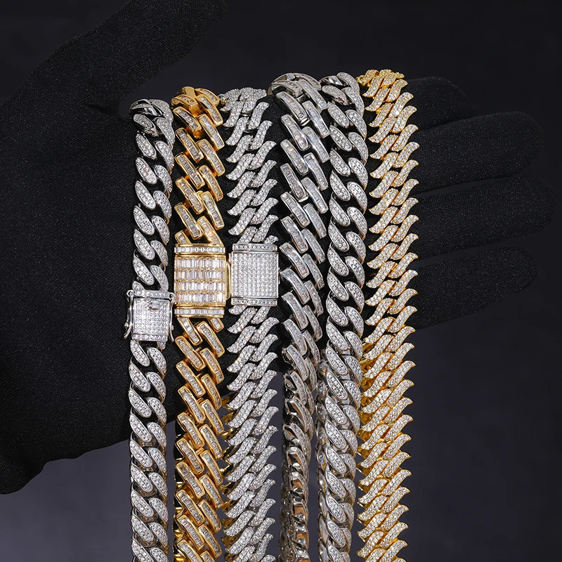 Pass Diamond Tester 16mm 925 Sterling Silver VVS Moissanite Diamond Iced Out Thorn Miami Cuban Link Chain Necklace for Men...