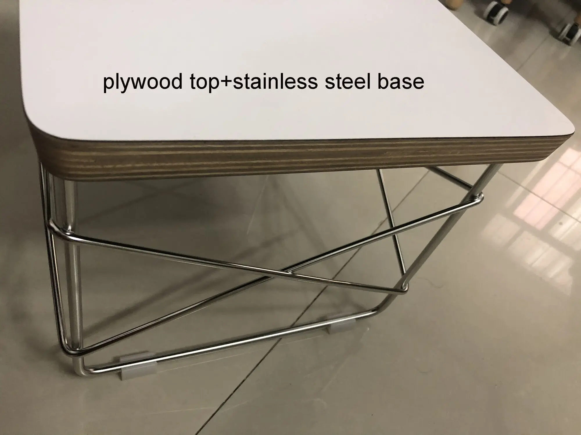 Small Sidetable LTR Low Table Plywood Rectangle Top Stainless Steel Frame Small Home Decoration Wire Base Table