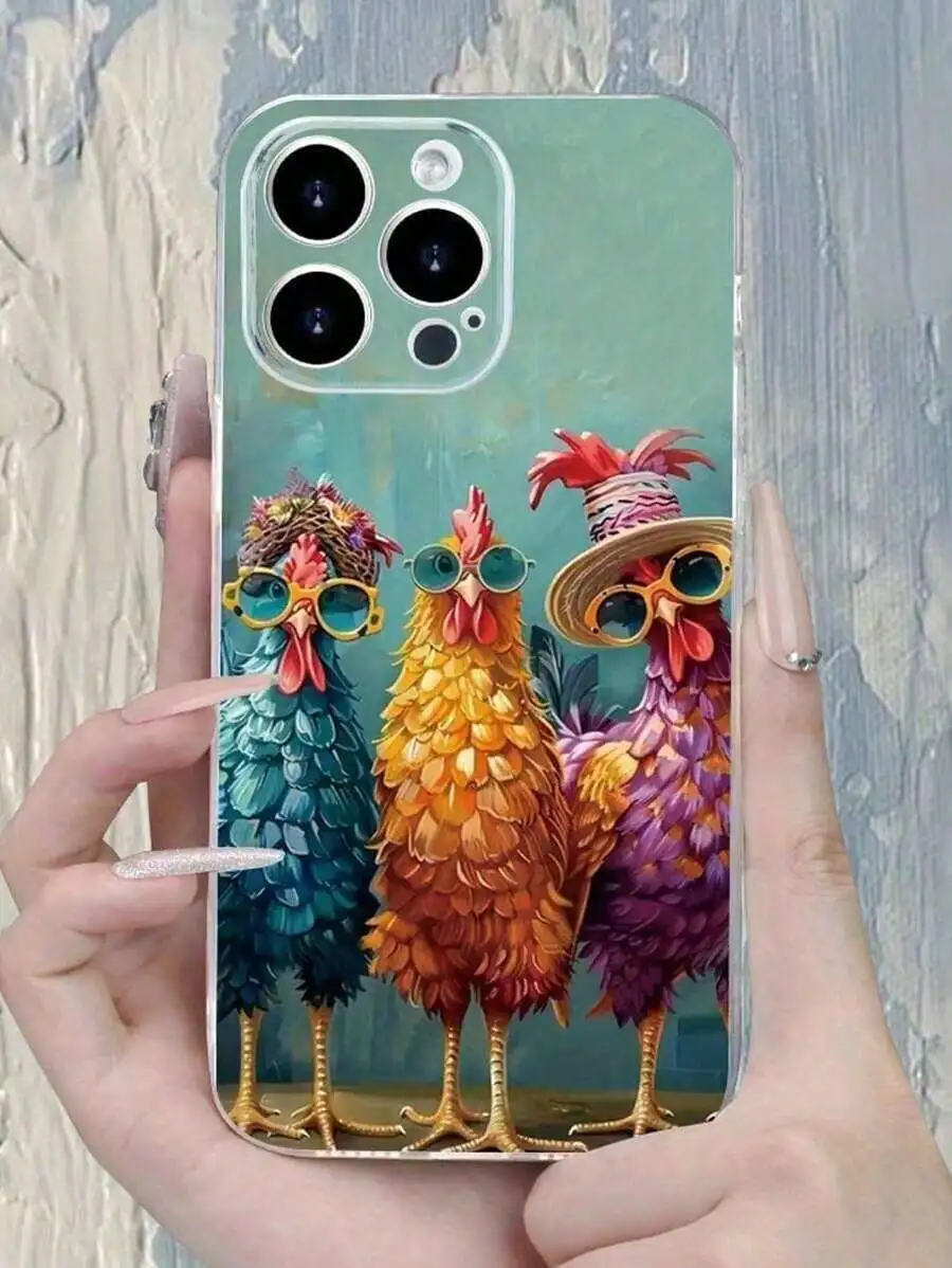 

Cartoon Chicken Print Minimalist Practical Multi-Function Ditsy Floral Painted Minimalist Phone Case Compatible With IPhone/ Galaxy/, Series Waterproof Shockproof Anti-Fall Scratch ResistantFOR-YOUR-BELOVED-PHONE Christmas Gifts Christmas Gifts