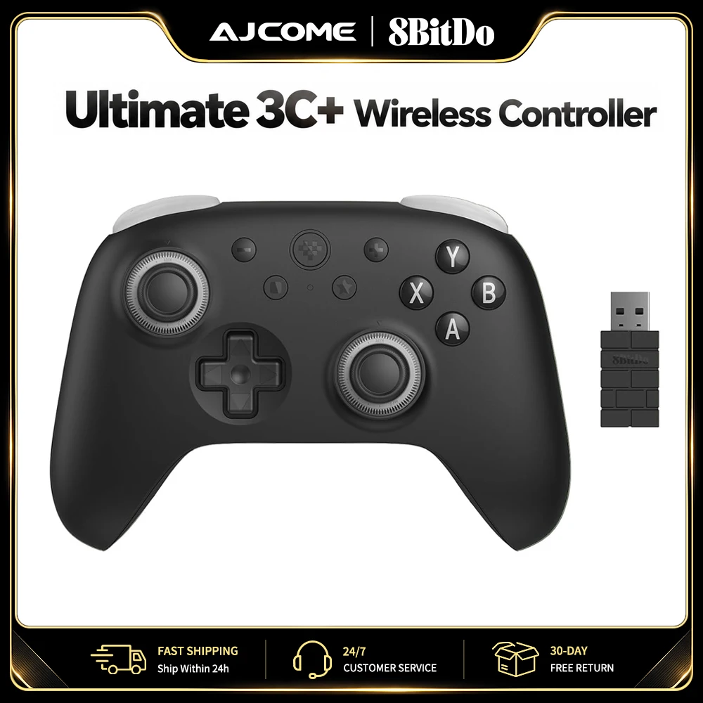 8BitDo Ultimate 3C+：Windows 10/11およびAndroidに対応したワイヤレスコントローラー。デュアルフォースリング、調整可能なテンションのTMRジョイスティックを搭載。