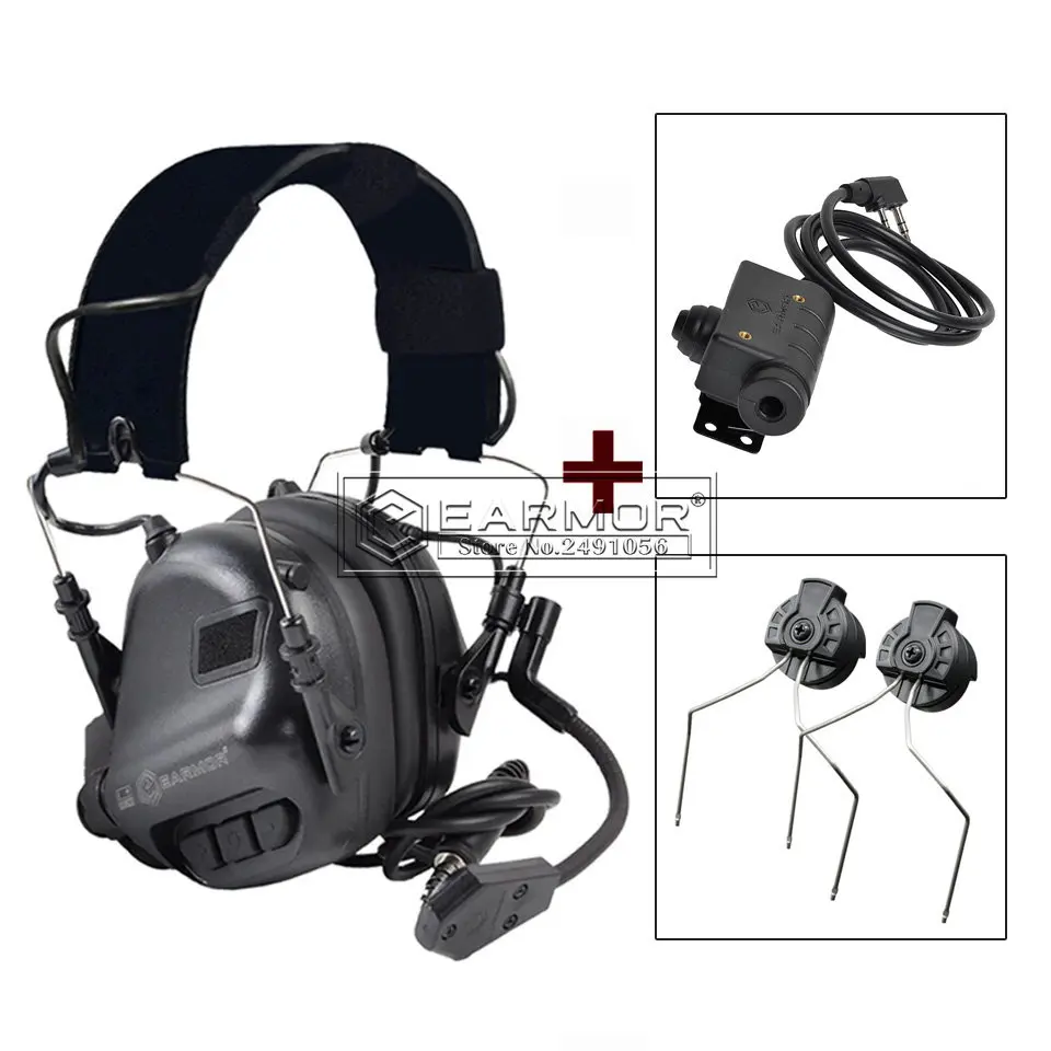 

EARMOR Tactical Headset M32 & M51 Kenwood PTT Adapter & ARC Rail Adapter Set for Radio Communication Shooting Noise Clearance