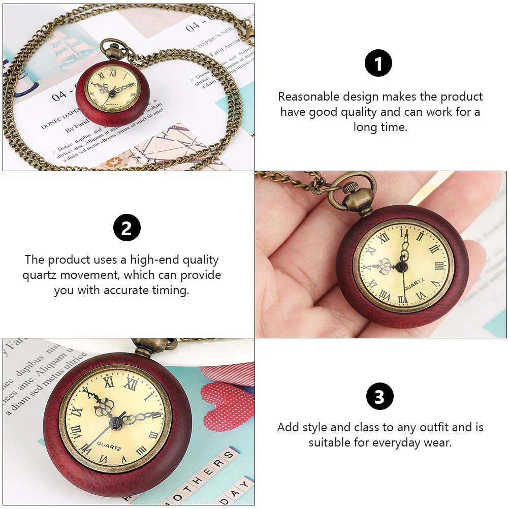 Quartz Pocket Watch Vintage Style Roman Numerals Dial Yellowish Background Precise Movement Long Strong Chain Pendant