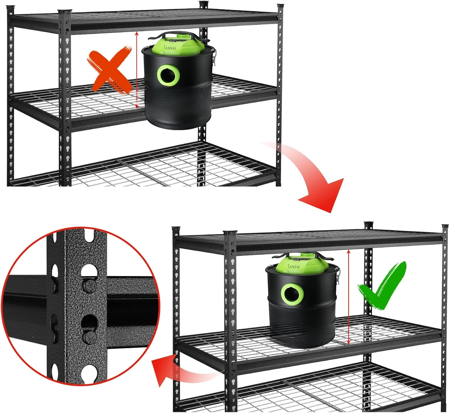 4000 lbs Load Capacity (Total), for Garage, Kitchen, Bathroom, Warehouse, Black/Sliver