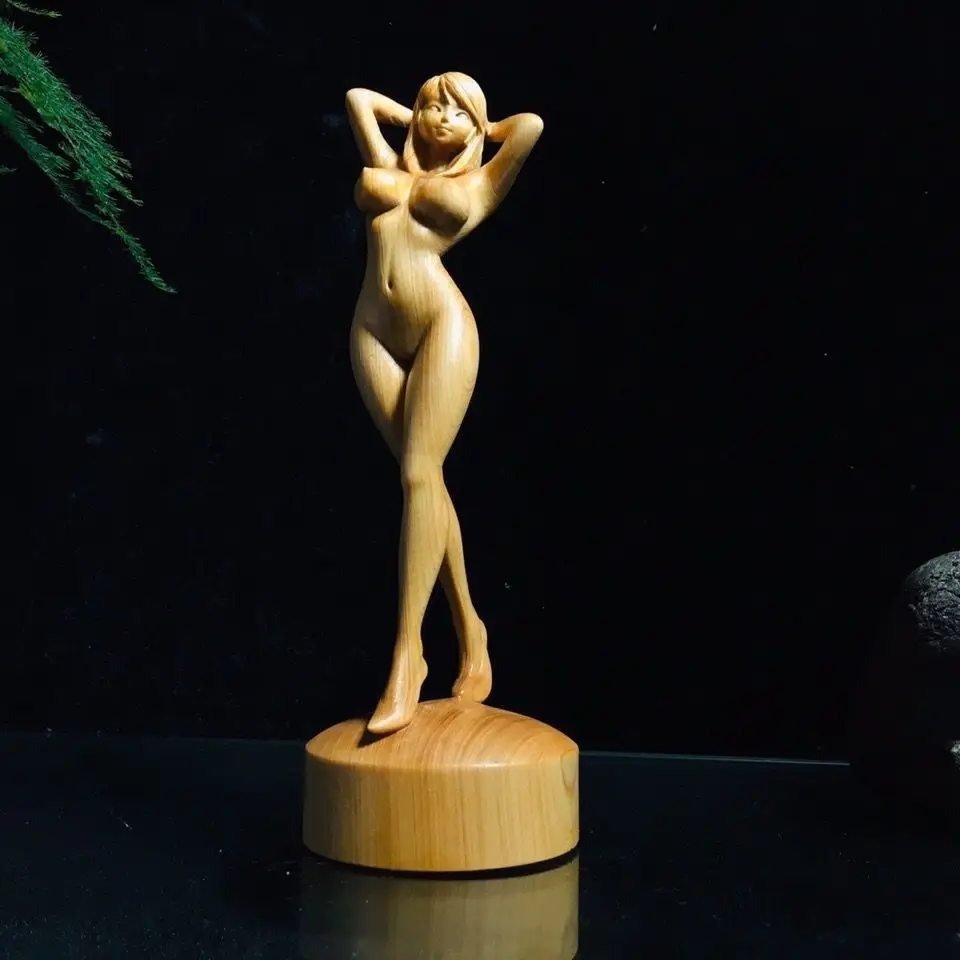 

Exquisite Boxwood Carving Beautiful Home Decoration Body Art Artifact Fashion Nude Female Gift Collection Decorative Statues