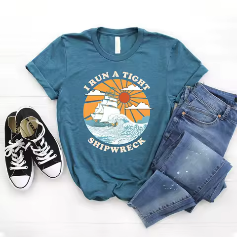 Funny Mom Life T Shirt I Run A Tight Shipwreck Of Twins New Retro Softstyle