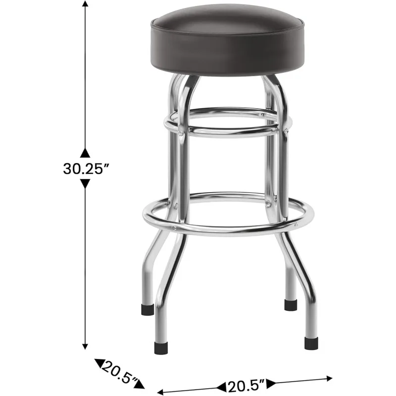 Bruno Doppelring-Barhocker aus Chrom mit dunkelbraunem Sitz