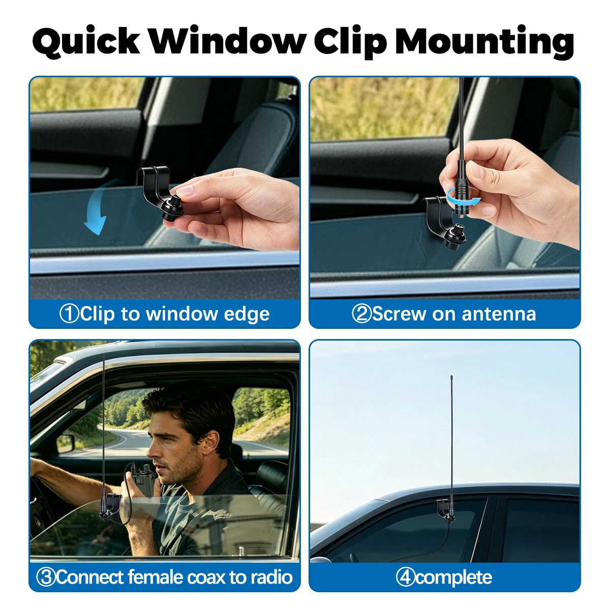 ABBREE Fensterclip-Antennenverlängerungskabel für Walkie-Talkies, kompatibel mit Baofeng UV-5R, Mini UV-32, Quansheng K5, Radtel RT-950 Pro. – Detail 5