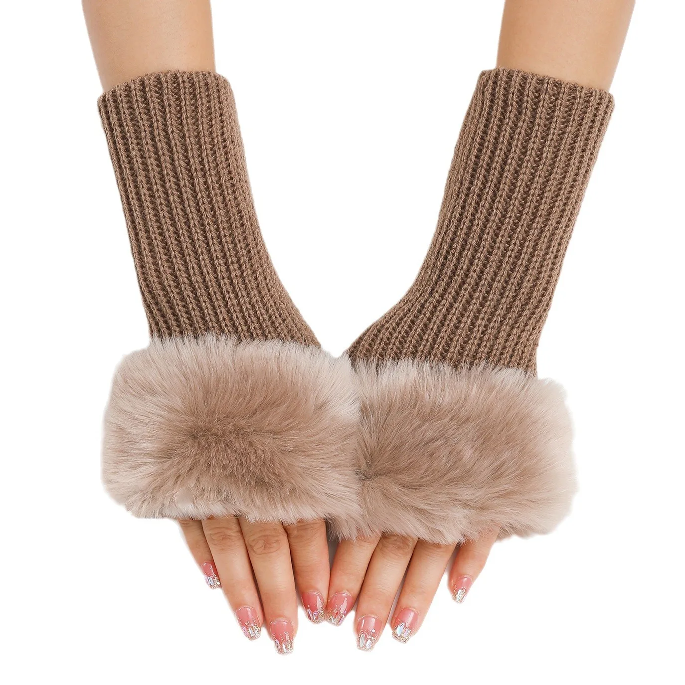 Trendy Short Fuzzy Gloves for Women Winter Warm Knitted Gloves European Style Fine Line Design Fashionable