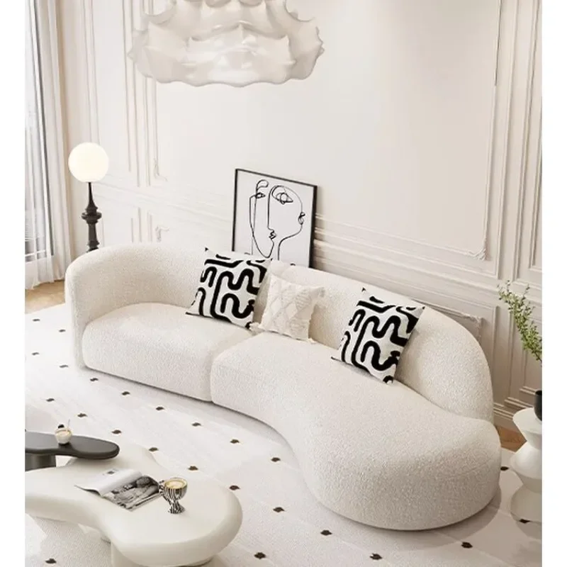 French marshmallow fabric small sofa living room Nordic cream style designer lamb wool double triple sofa