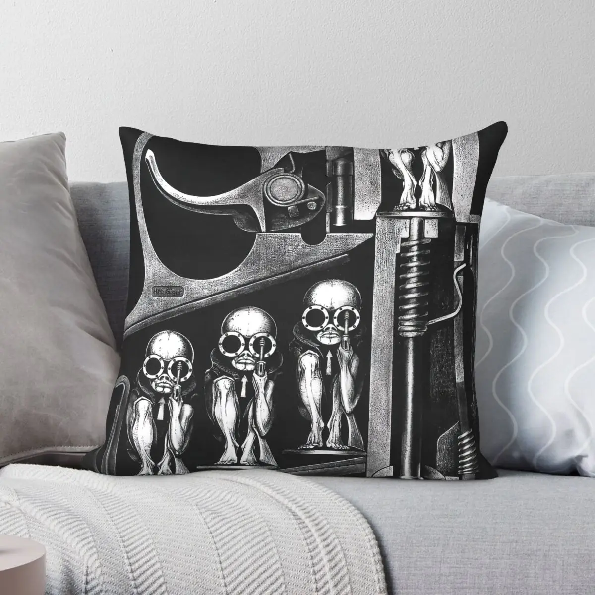Hans Ruedi Giger Surrealism Art Square Pillowcase Polyester Linen Velvet Pattern Zip Decorative Pillow Case Bed Cushion Cover