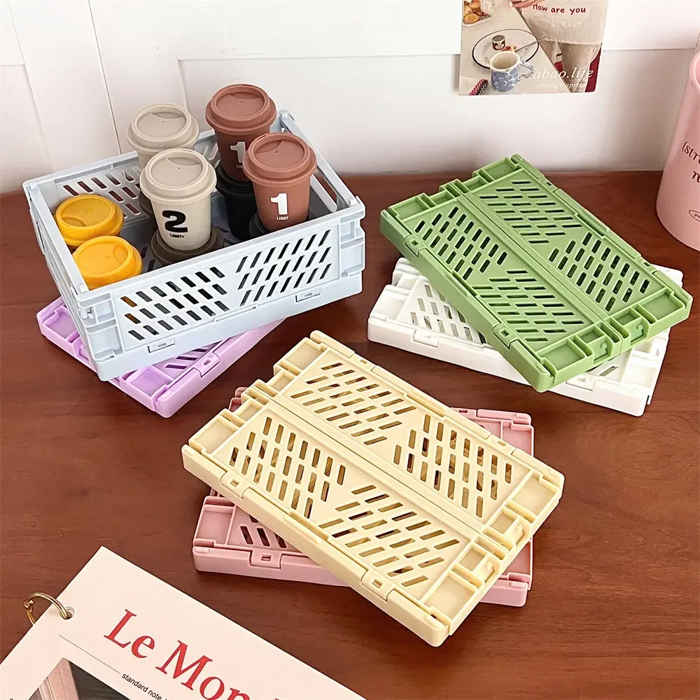 Plastic Foldable Storage Crate Folding Box Basket Stackable Cute Makeup Jewellery Toys Boxes for Storage Box Organizer Portable