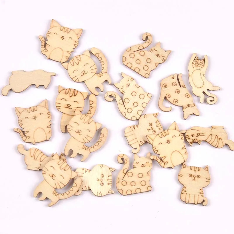 Lovely Dog Cat Fish Natural Wooden Chips Scrapbooking Carft for Home Decoration Diy Embellishments cp3397