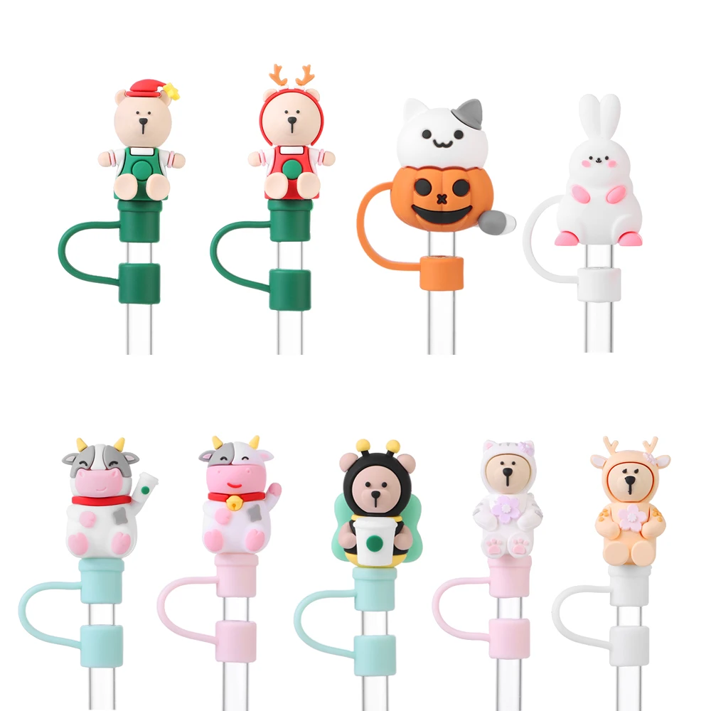 1 PC Cartoon Drinking Dust Cap Silicone Straw Plug Tips Cover Reusable Cap Cup Accessories Dust-proof Drinkware Kitchen Bar Tool