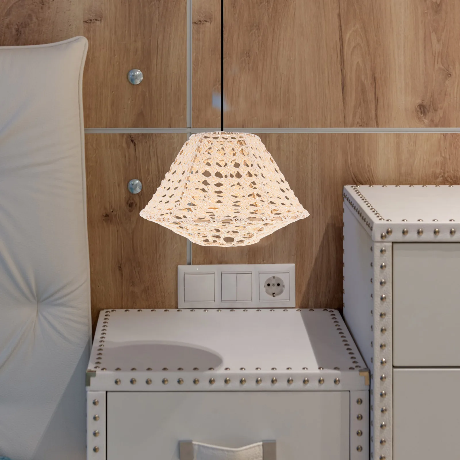 

1pc Cotton Rope Lampshade Hand Woven Iron Frame Boho Style Light Shades Ceiling Lights Bedroom Living Room Study Decor