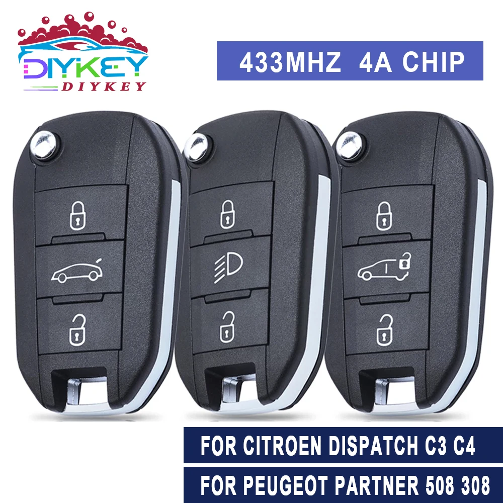 

DIYKEY Remote Key Fob For Peugeot 208 2008 308 508 Citroen C3 C4 C5 2017-2022 4A AES Chip 433.92MHz FSK Smart Control HUF8435