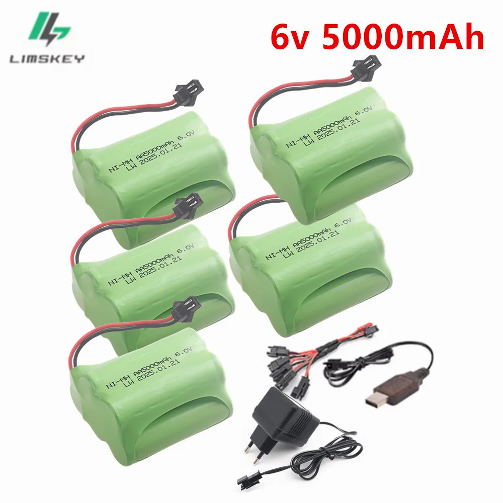6v 5000mAh Ni-MH Battery SM Plug and 6v Charger Set For RC Toys Cars Boat truck train Gun Robot Parts NIMH AA 6V Battery Pack
