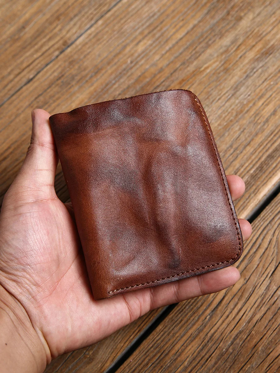 PNDME simple vintage handmade first layer cowhide men short wallet outdoor luxury real leather ID credit card holder coin purse