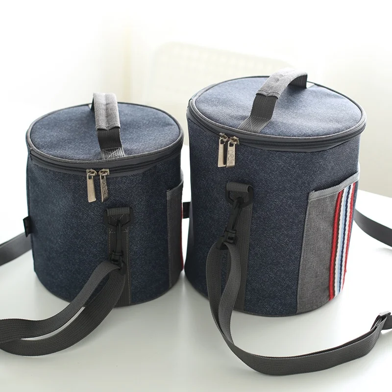 Round Thermal Lunch Box Bag Made of Oxford Cloth Compact Convenient for Office