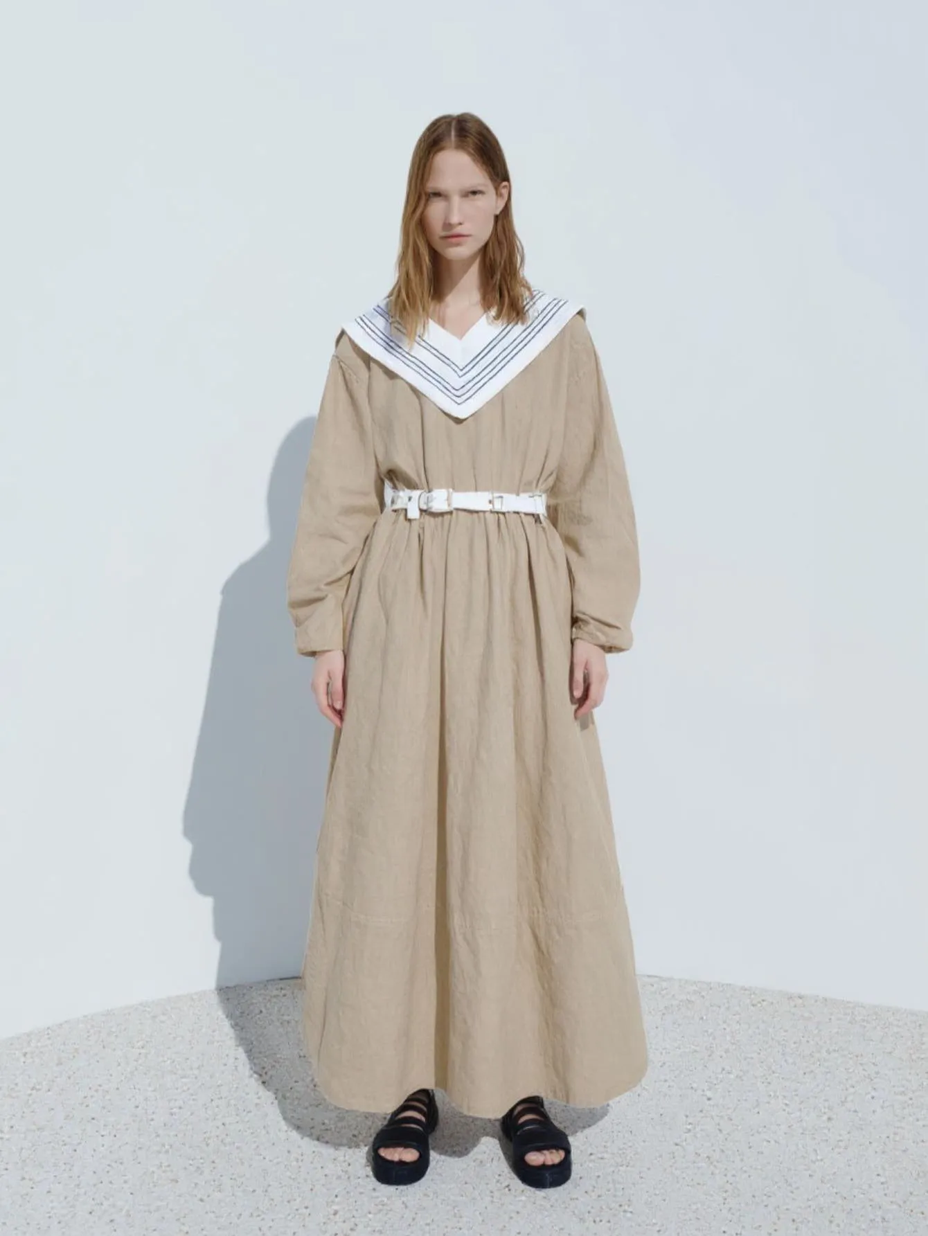 فستان نسائي طويل كاجوال بخطوط فرنسية وأكمام واسعة ورقبة على شكل حرف V على شكل حرف a ملابس يومية فستان بوتيك للصيف والخريف #3